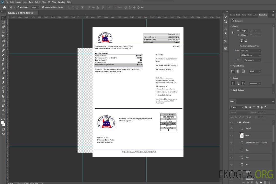 Modèle de facture de services publics de la Bangladesh Electricity Generation Company of Bangladesh au format Word et PDF template